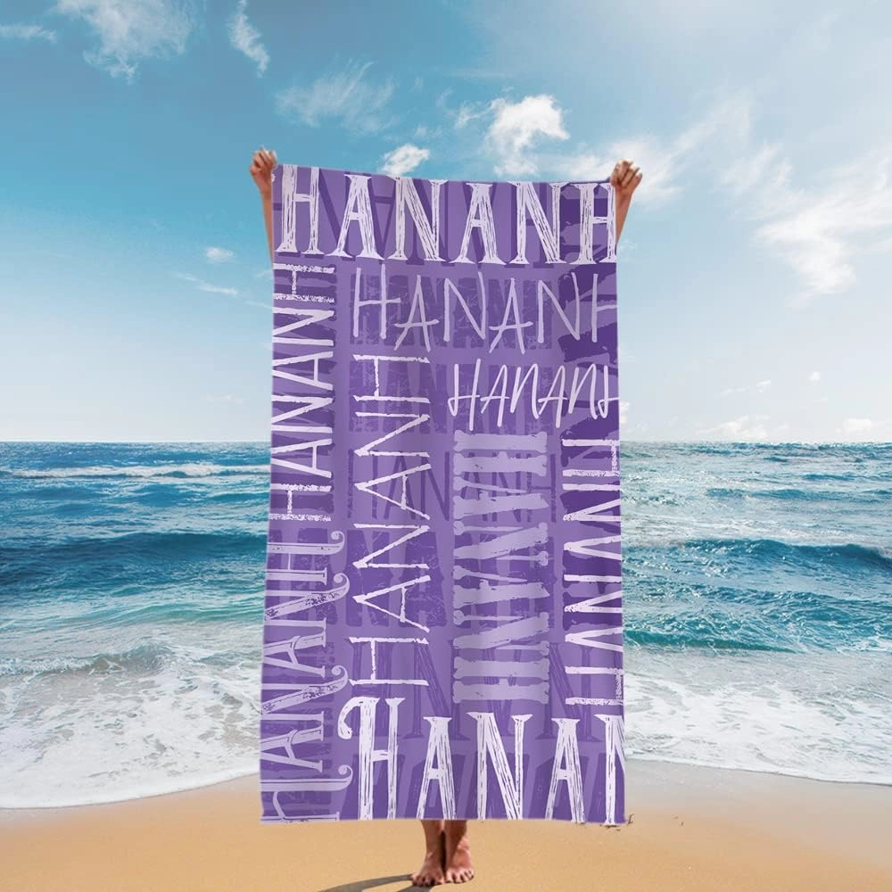 Novgarden Personalized Beach Towel for Kids, Custom Beach Towels with Names, 30'' x 60'' Microfiber Quick Dry Beach Blanket Essentials for Vacation, Travel, Swimming Pool, Bath