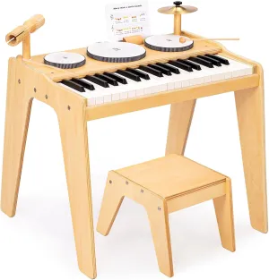 OATHX Kids Piano Keyboard, 37 Keys Digital Piano Toys with Drum Set and Stool, Volume Adjustable, 9 in 1 Musical Instruments for Kids Toddlers Baby Children, Wooden Mini Piano Gifts for Girls Boys 3 
