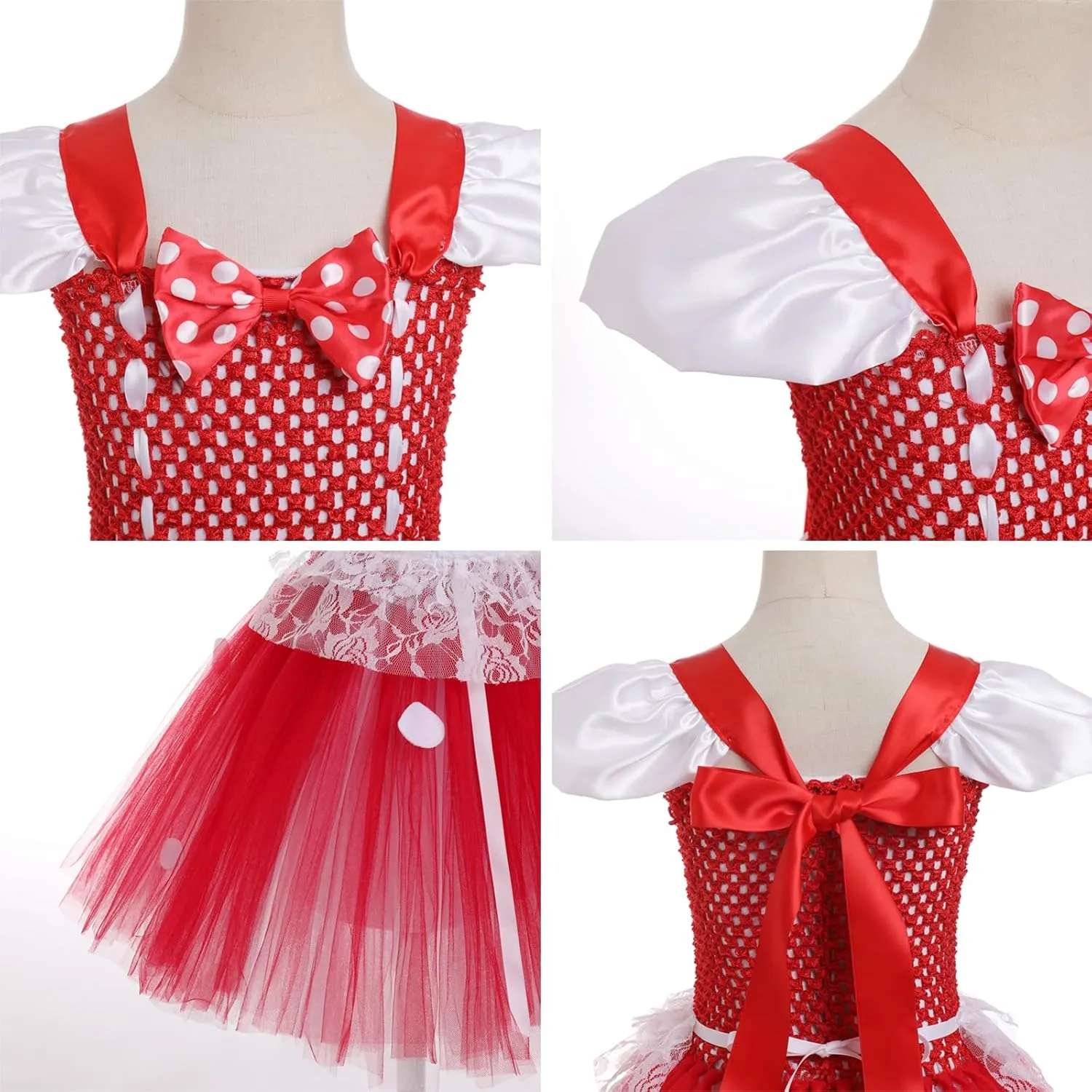 OBEEII Kids Girls Mushroom Halloween Costume Crochet Bodice Tulle Tutu Dress Headband Bag Set Carnival Fancy Dress Outfit