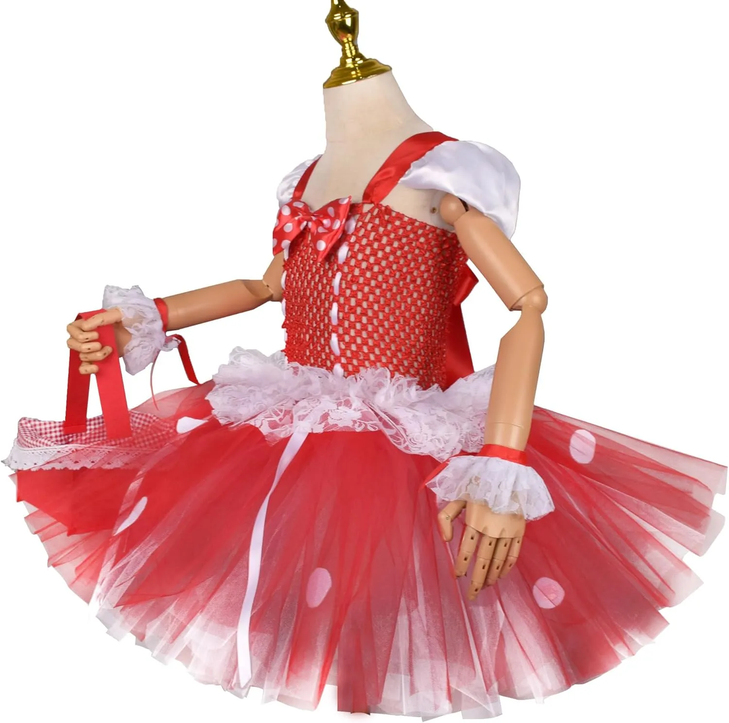 OBEEII Kids Girls Mushroom Halloween Costume Crochet Bodice Tulle Tutu Dress Headband Bag Set Carnival Fancy Dress Outfit