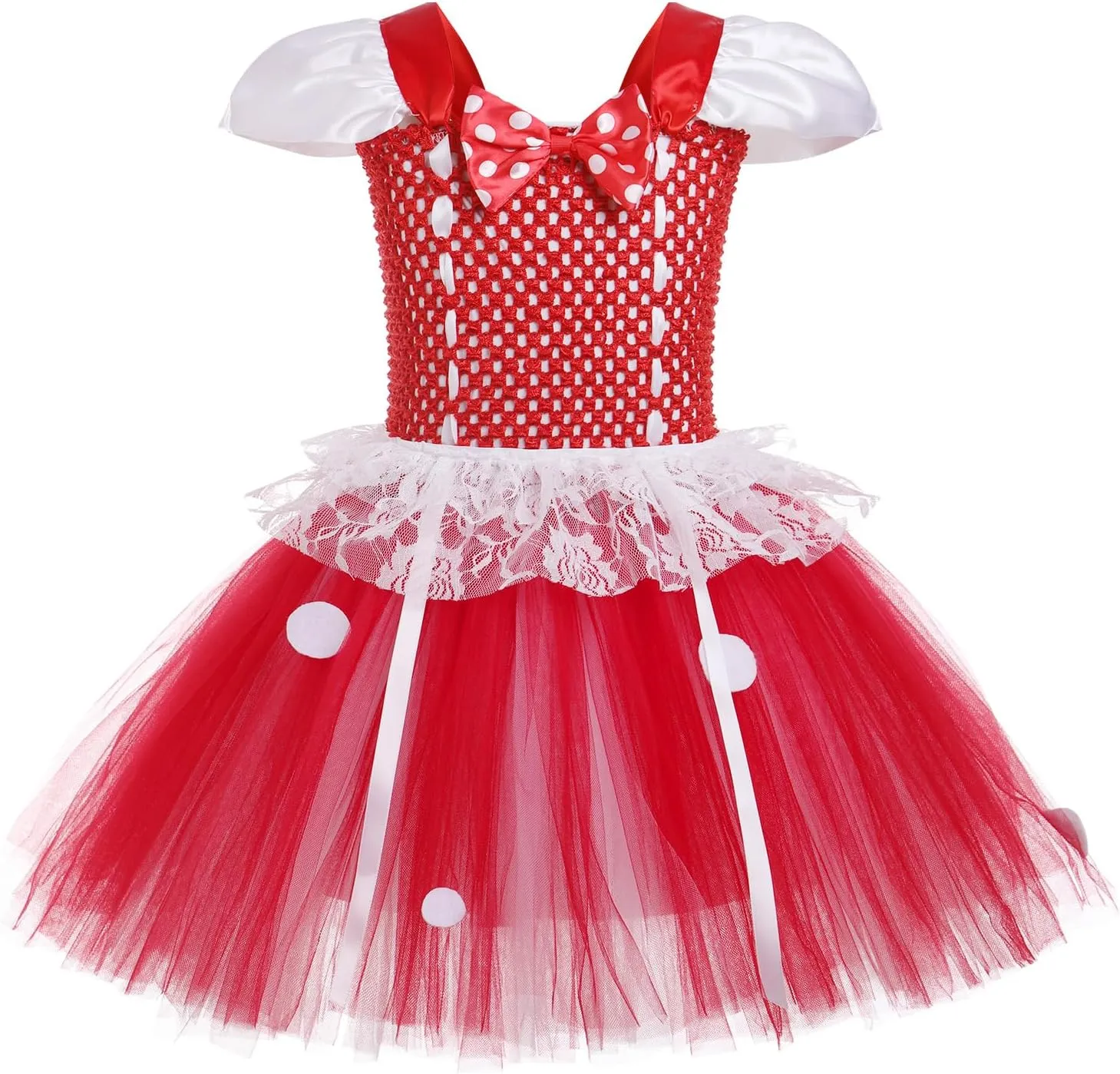 OBEEII Kids Girls Mushroom Halloween Costume Crochet Bodice Tulle Tutu Dress Headband Bag Set Carnival Fancy Dress Outfit