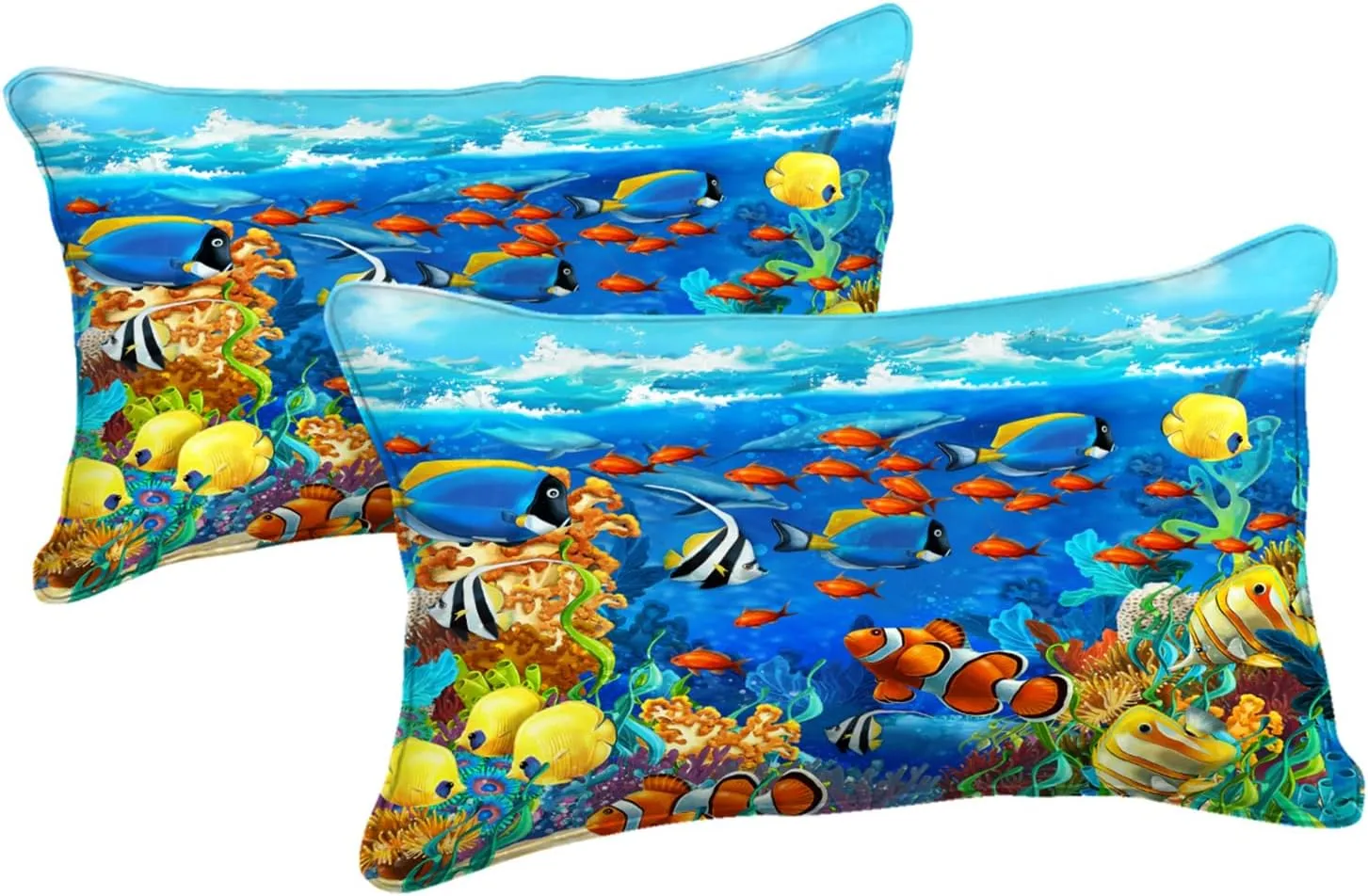 Ocean Theme Comforter Set - Queen Size Blue Ocean Bed in a Bag Coastal Bedding Comforters with Sheet Set and 1 Cushion Cover