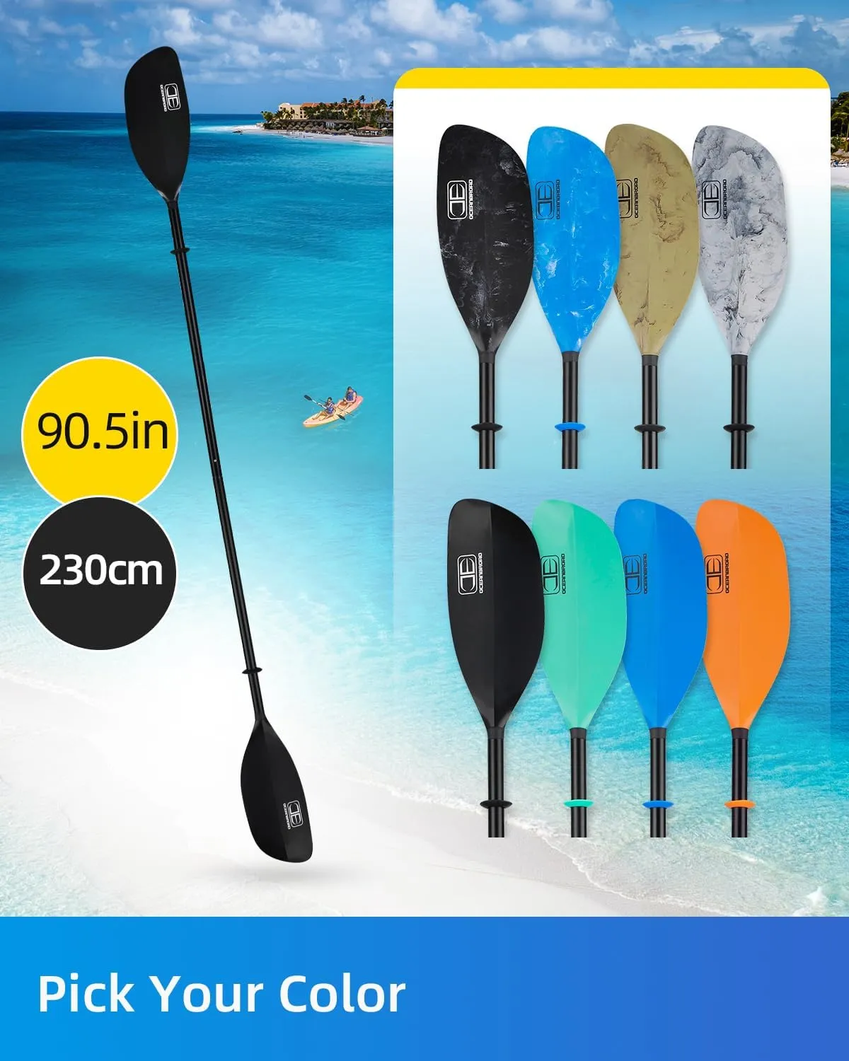 OCEANBROAD Kayak Paddle 86in/218cm, 90.5in/230cm Alloy Shaft 2-Piece Floatable Kayak Oar for Kayaking Canoeing Boating
