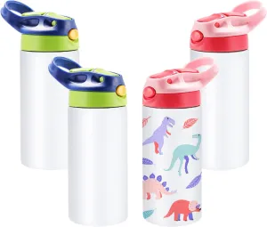 OFFNOVA 12oz Kids Sublimation Tumbler, Kids Sublimation Tumbler Blank with with One-click Pop-up Straw and Handle, Children Sublimation Cups for Milk, Soda, Juice, Drinks (4 Pack)