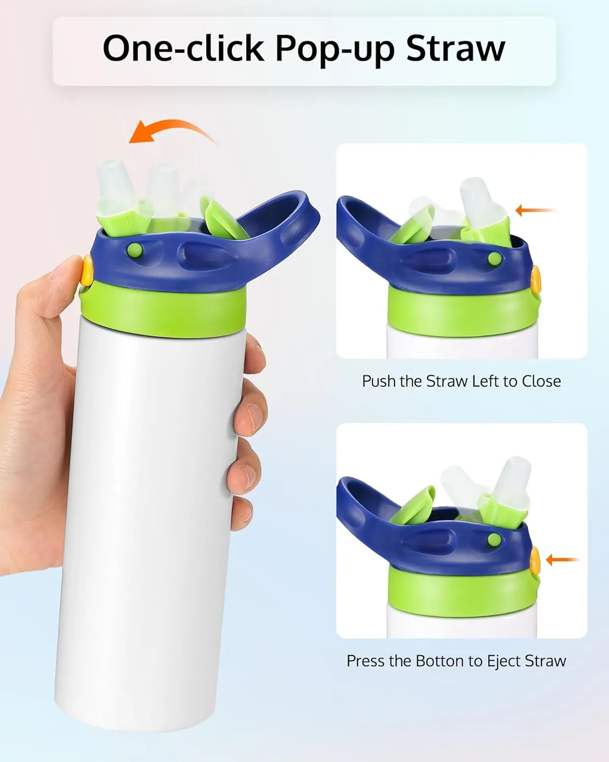 OFFNOVA 12oz Kids Sublimation Tumbler, Kids Sublimation Tumbler Blank with with One-click Pop-up Straw and Handle, Children Sublimation Cups for Milk, Soda, Juice, Drinks (4 Pack)