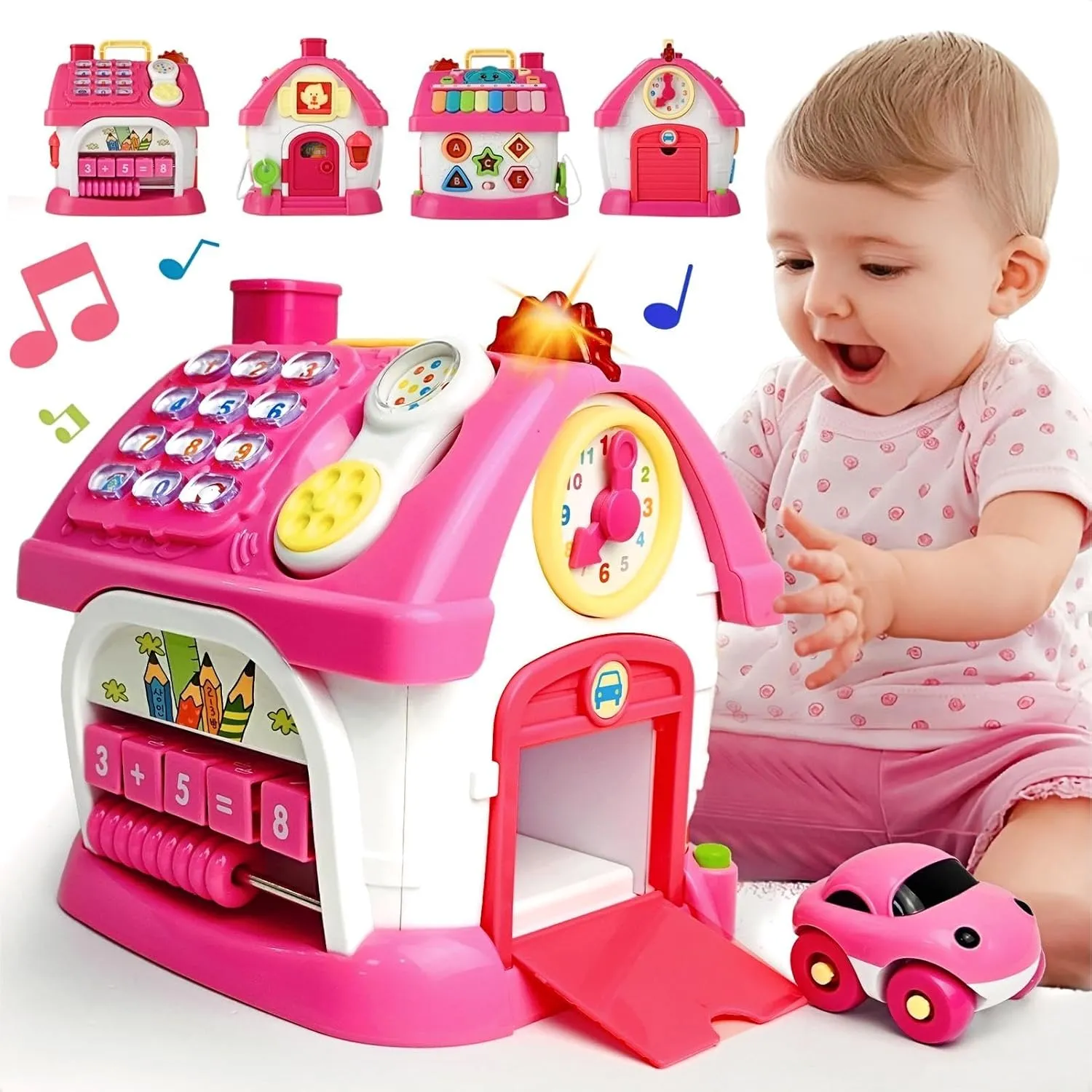OKREVIEW Toys for 1  Year Old Girls - Montessori Musical Toys for Toddlers Age 1-2, 8-in-1 Multi-Functional Music House with Sound, Lights, Music, Great Gifts for 1  Year Old Girls Birthday Xmas