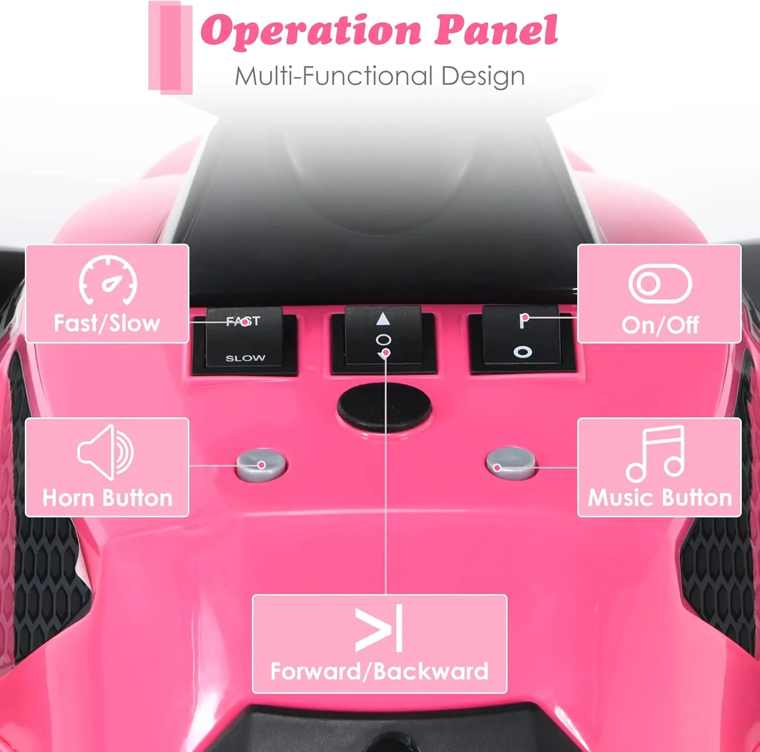 OLAKIDS Ride On ATV, 12V Kids 4 Wheeler Battery Powered Toy Car for Toddlers, Electric Rear Motorized Quad Vehicle for Boys Girls with LED Lights, Music, Horn, High Low Speed, Soft Start (Pale Pink)