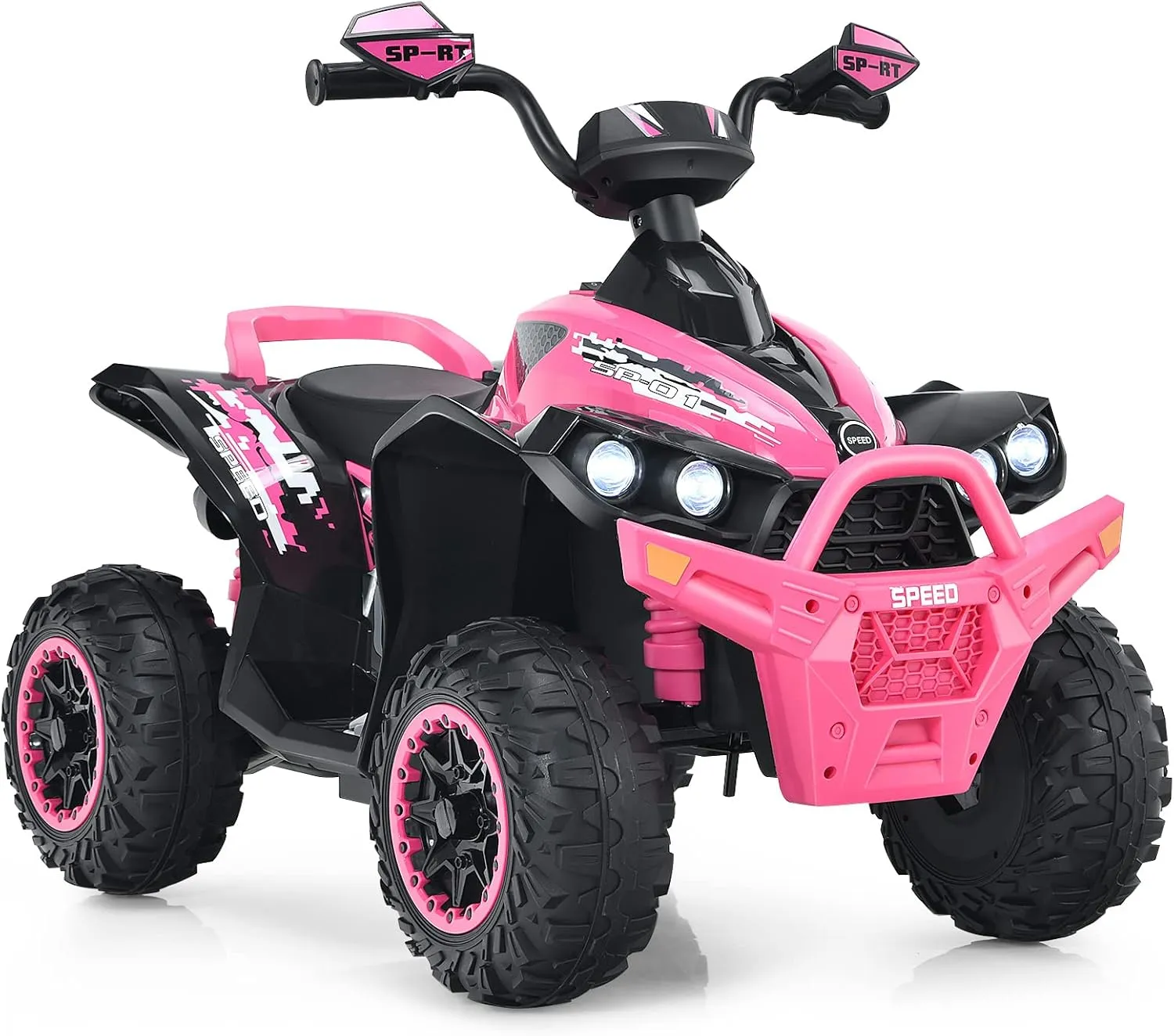 OLAKIDS Ride On ATV, 12V Kids 4 Wheeler Battery Powered Toy Car for Toddlers, Electric Rear Motorized Quad Vehicle for Boys Girls with LED Lights, Music, Horn, High Low Speed, Soft Start (Pale Pink)