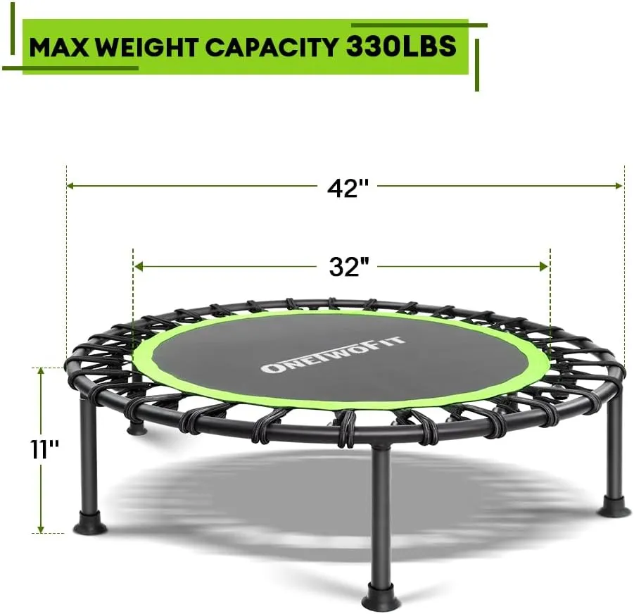ONETWOFIT 42"/45" Rebounder Trampoline for Adults, Silent Mini Trampoline Indoor Exercise Fitness Trampoline Bungee Rebounder Workout Max Load 330lbs