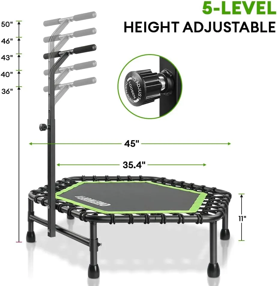 ONETWOFIT 42"/45" Rebounder Trampoline for Adults, Silent Mini Trampoline Indoor Exercise Fitness Trampoline Bungee Rebounder Workout Max Load 330lbs