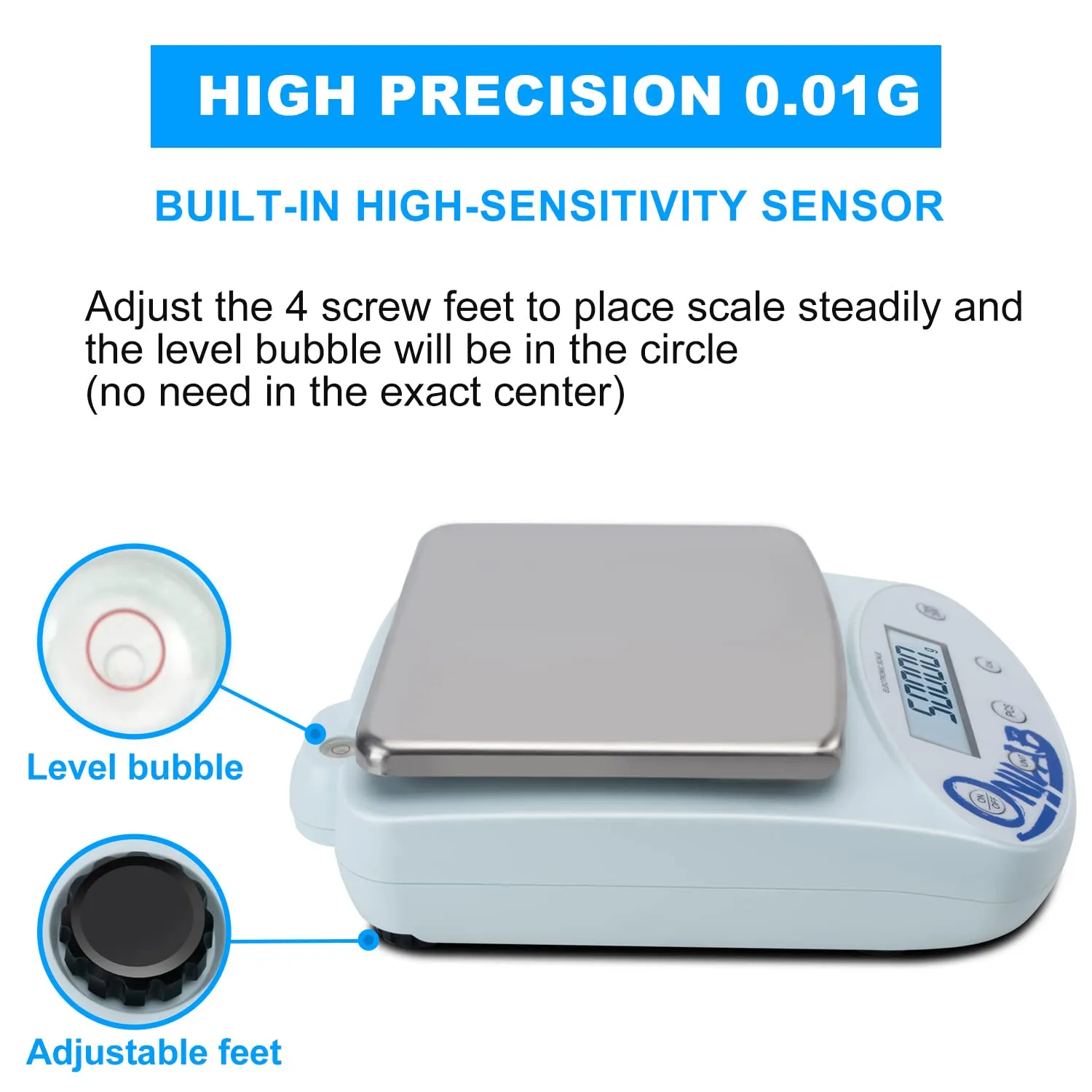 ONiLAB Lab Analytical Balance 2000 x 0.01g(4.4x0.00002 lb) 0.01g High Precision Electronic Scale LCD Display Scientific Scale with Calibration&Piece Count, Unit Convert,Labs,Kitchen,Jewelry