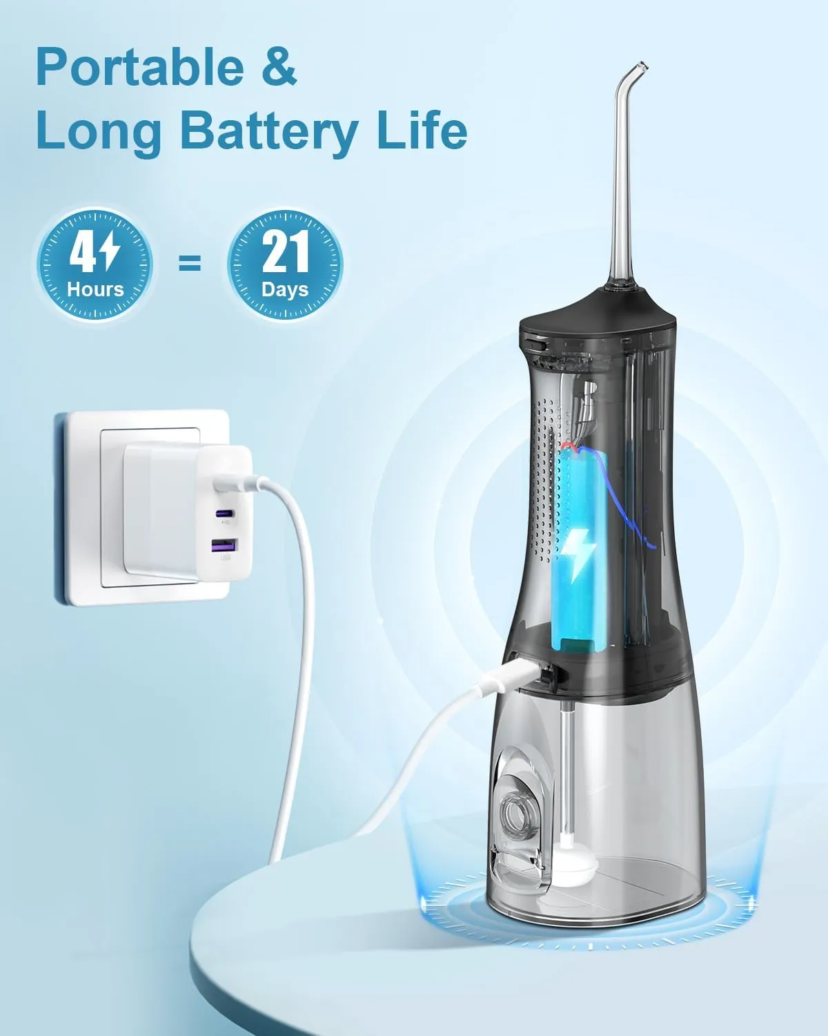 Operan Water Flosser for Teeth Cleaning Upgraded 300ml Cordless Water Dental Flossers Rechargeable Oral Irrigator with 4 Modes 4 Jet Tips IPX7 Waterproof Water Floss for Home Travel (Black) 1Pack