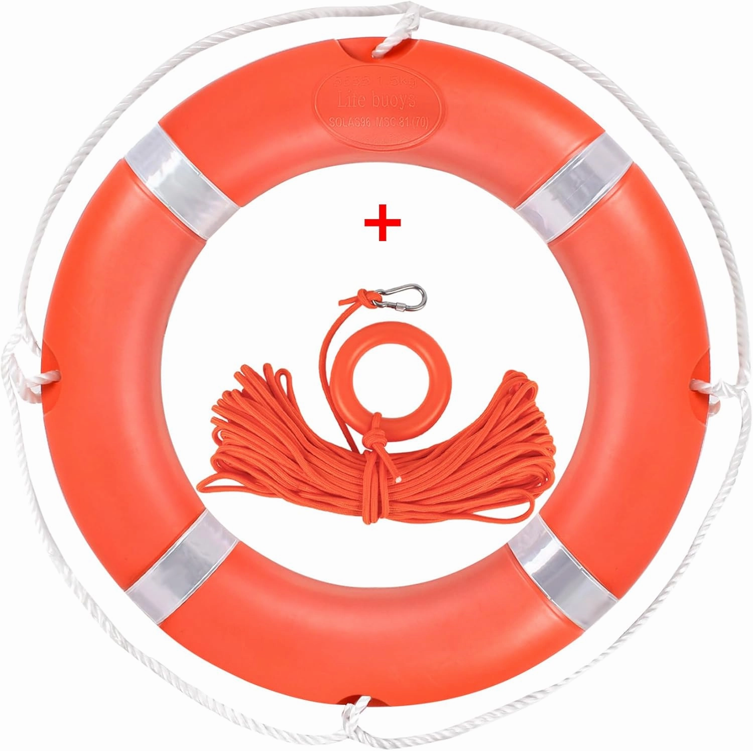 Orange Boat Safety Throw Ring with Bracket - 23"/28" Life Ring Buoy with 98.5 FT Rope and Reflective Tape