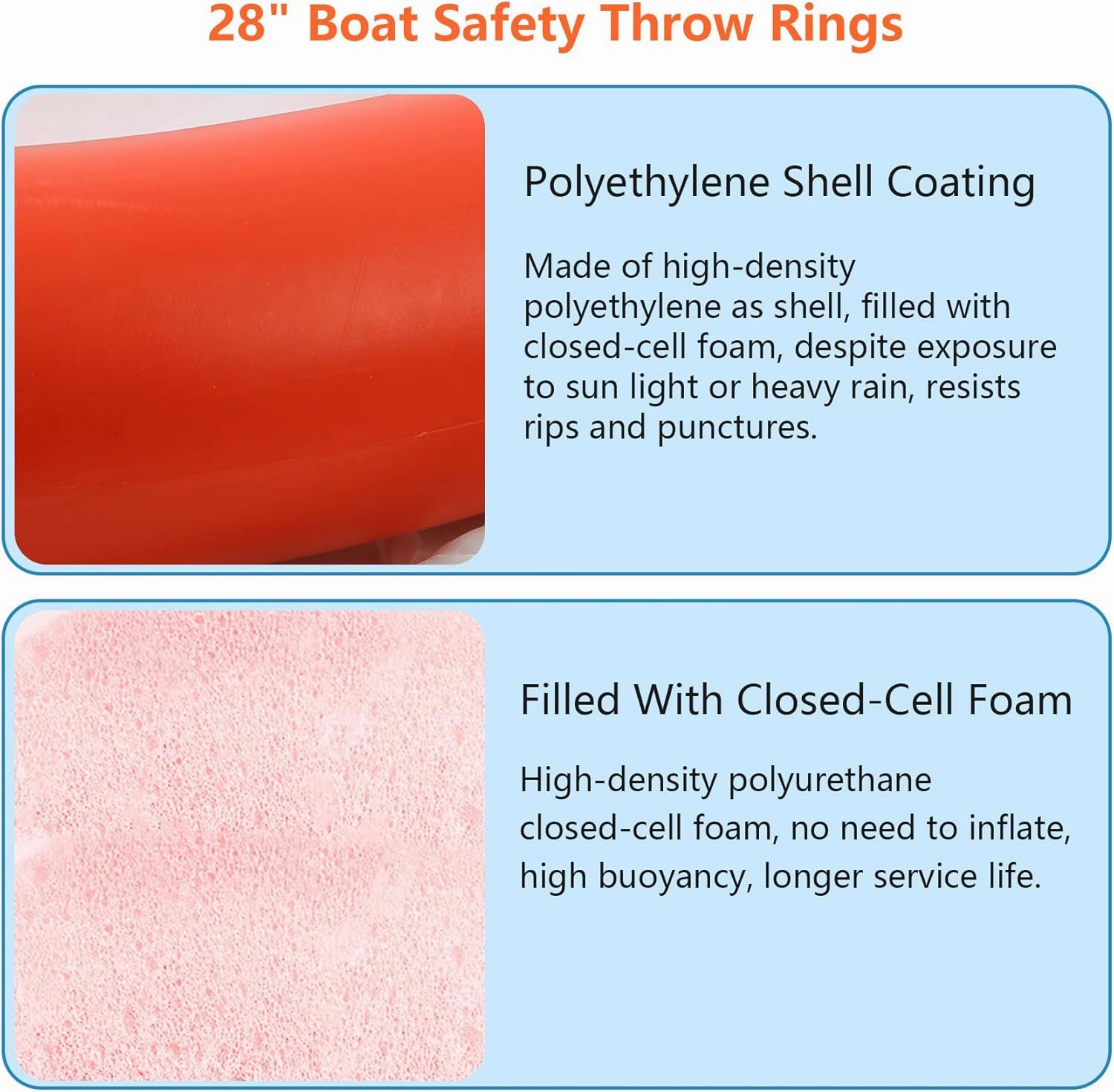 Orange Boat Safety Throw Ring with Bracket - 23"/28" Life Ring Buoy with 98.5 FT Rope and Reflective Tape
