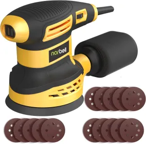 Orbital Sander 3.0AMP(360W),14000RPM Random Orbit Sander Tool with 6 Variable Speeds, 5" Electric Palm Sander Kit with Dust Bag,15pcs Sandpapers for Woodworking & Sanding，Yellow