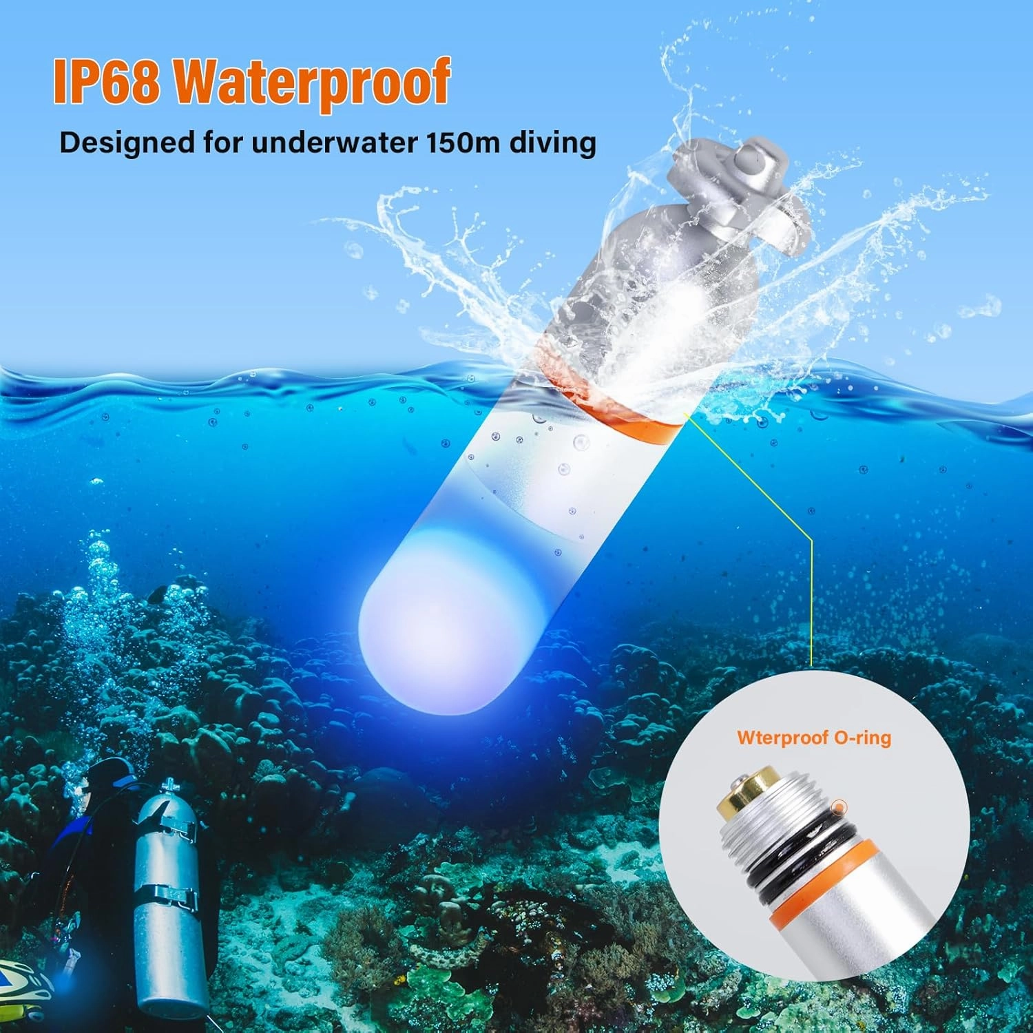 ORCATORCH SD01PRO Upgrade Bright Dive Signal Light, Submersible Beacon Mini Tank Marker Light with Constant and Flashing Modes, for Scuba Diving and Night Time Visibility (Blue)