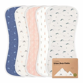 Organic Burp Cloths Baby Boy & Girl - 5-Pack Super Absorbent Cotton Burping Cloths for Babies, Soft & Plush Newborn Spit Up Rags, Infant Towels for Milk Spit Up, Unisex, Large 21" x 10" (Marine Muse)