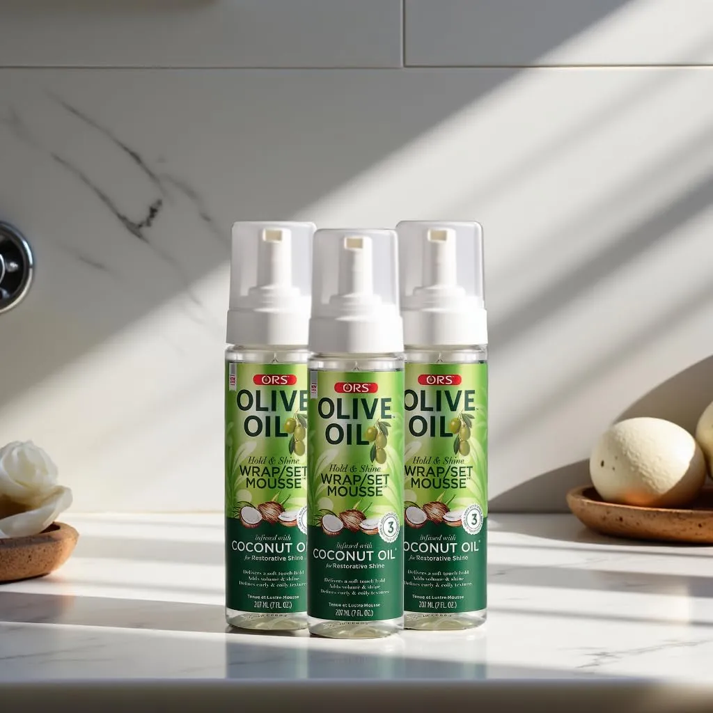 ORS Olive Oil Hold & Shine Wrap Set Mousse Infused with Coconut Oil for Restorative Shine 7 Ounce (Pack of 3)