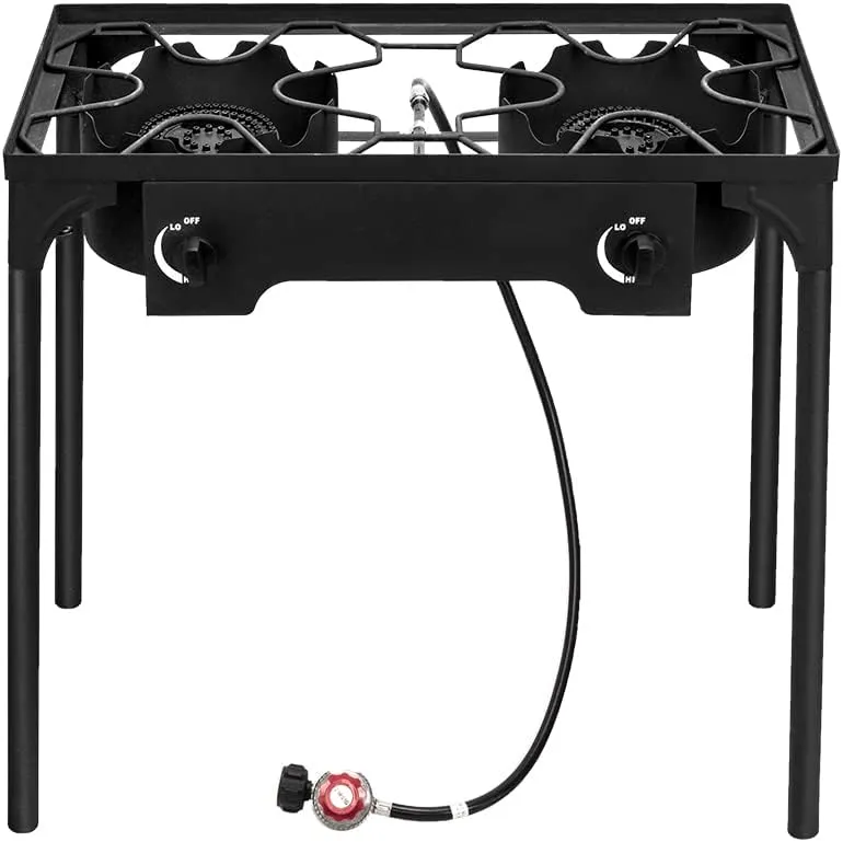 Outdoor Camp Stove, Portable Burner Stove,High Pressure Propane Gas Cooker Portable Cast Iron Patio Cooking Burner perfect for Camping Patio(Double Burner 150000-BTU),Black