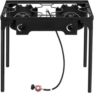 Outdoor Camp Stove, Portable Burner Stove,High Pressure Propane Gas Cooker Portable Cast Iron Patio Cooking Burner perfect for Camping Patio(Double Burner 150000-BTU),Black