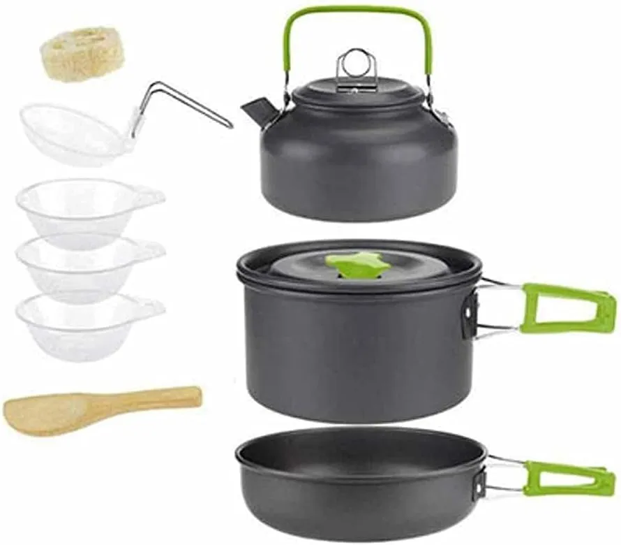 Outdoor Camping Cooking Set Pan Pot Bowl Kettle Foldable Cookware Kit Aluminum Travel Picnic Hiking Tableware Tools (Color : B)