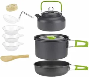 Outdoor Camping Cooking Set Pan Pot Bowl Kettle Foldable Cookware Kit Aluminum Travel Picnic Hiking Tableware Tools (Color : B)