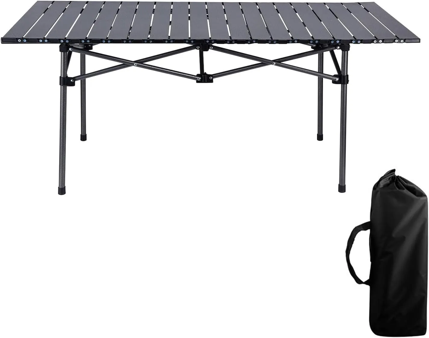 Outdoor Camping Table, Rollable Table Lightweight, Portable Aluminum Table for 4-6 People with Carrying Bag for Outdoor BBQ Picnic Party Black