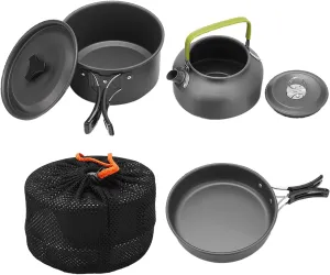 Outdoor Camping Teapot Set Non Stick Aluminum Alloy Cookware Combo for 2-3 People