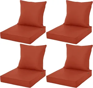 Outdoor Chair Cushions, Waterproof Fade Resistant Deep Seat and Backrest Cushion Set for Patio Furniture, Rust, 24x24 Inch, Set of 4