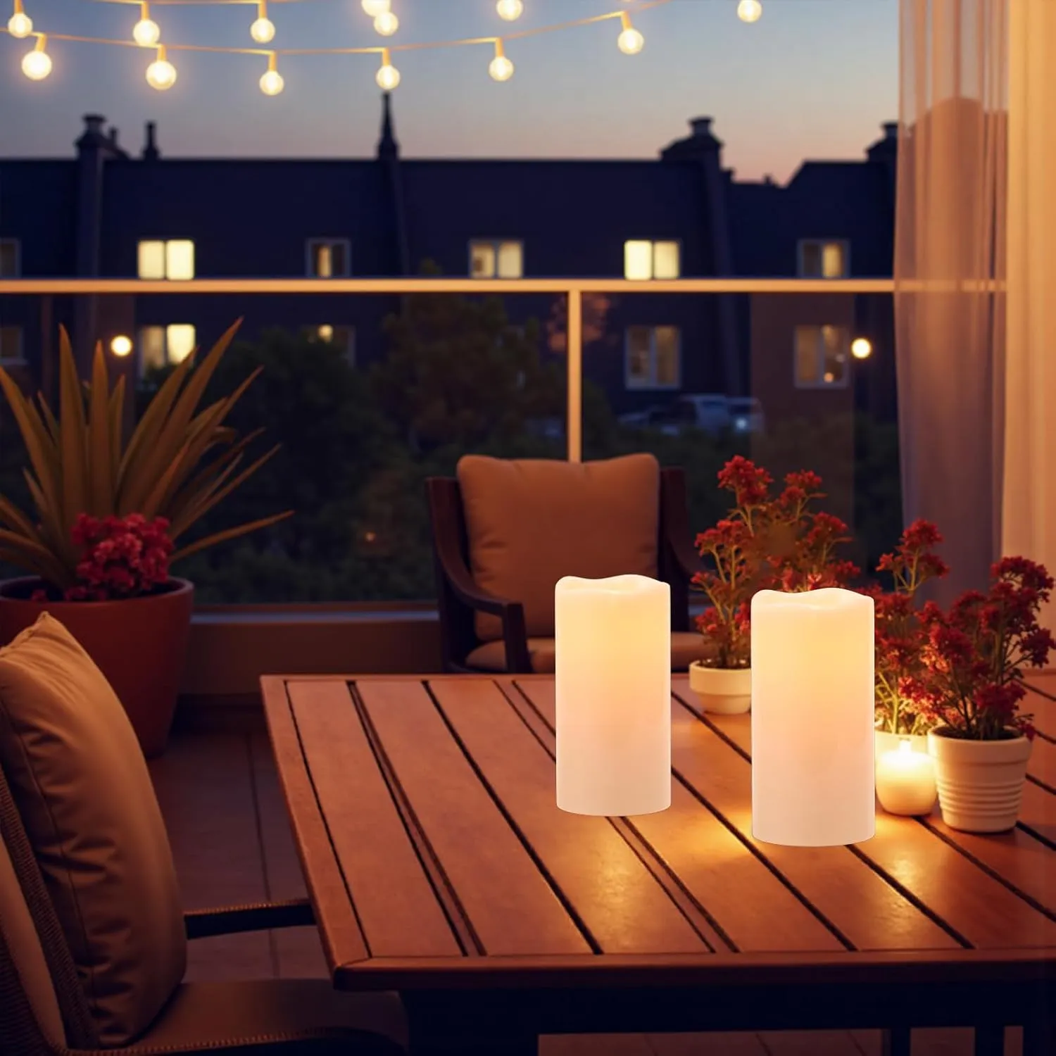Outdoor Indoor Waterproof Flameless Candles Flickering with Remote Timer, White LED Pillar Candles Battery Operated Pack of 2, Long Lasting Electric Candles Lanterns Cream Φ 4" H 8” 10”