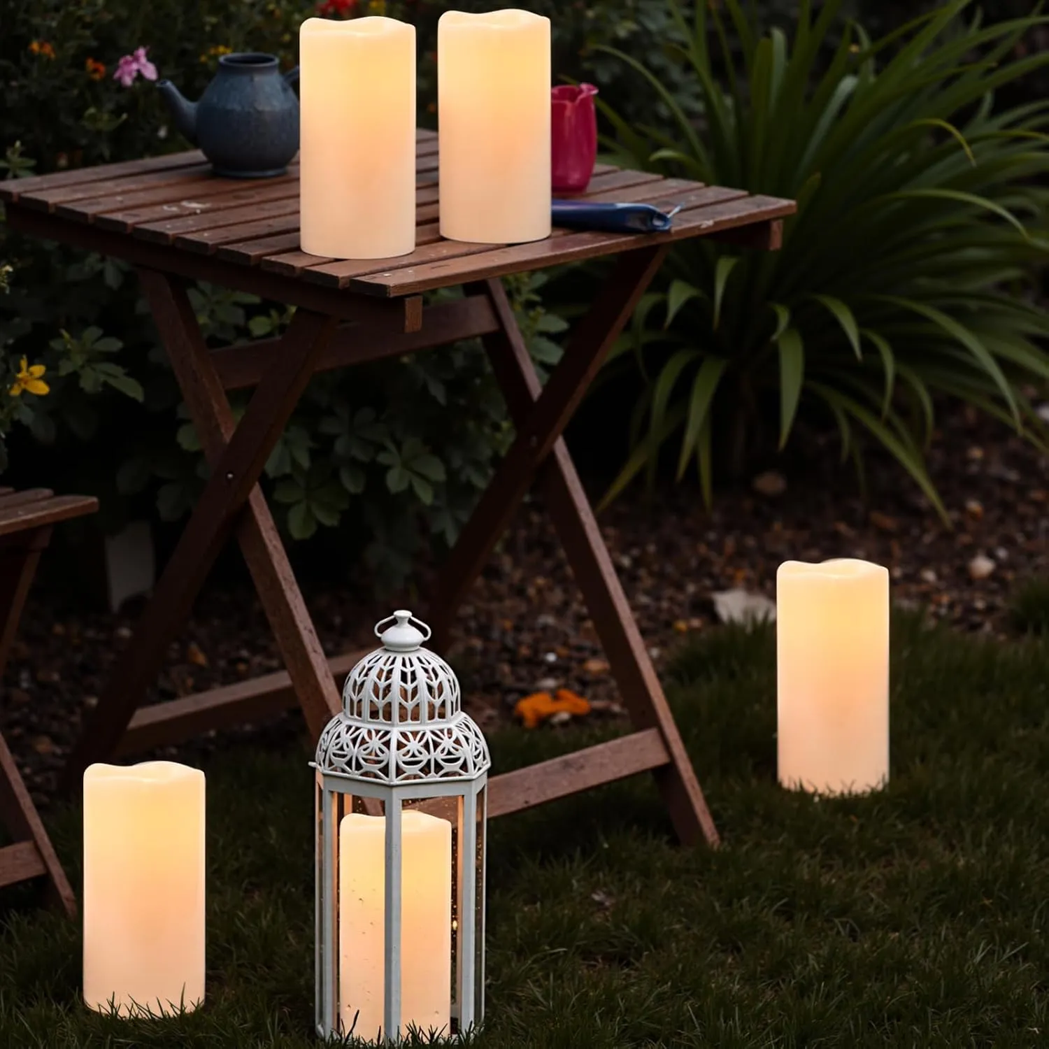 Outdoor Indoor Waterproof Flameless Candles Flickering with Remote Timer, White LED Pillar Candles Battery Operated Pack of 2, Long Lasting Electric Candles Lanterns Cream Φ 4" H 8” 10”