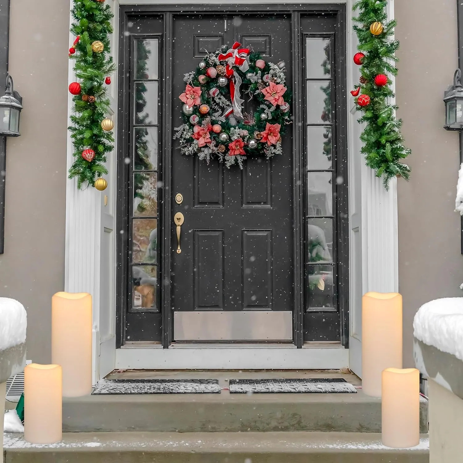 Outdoor Indoor Waterproof Flameless Candles Flickering with Remote Timer, White LED Pillar Candles Battery Operated Pack of 2, Long Lasting Electric Candles Lanterns Cream Φ 4" H 8” 10”