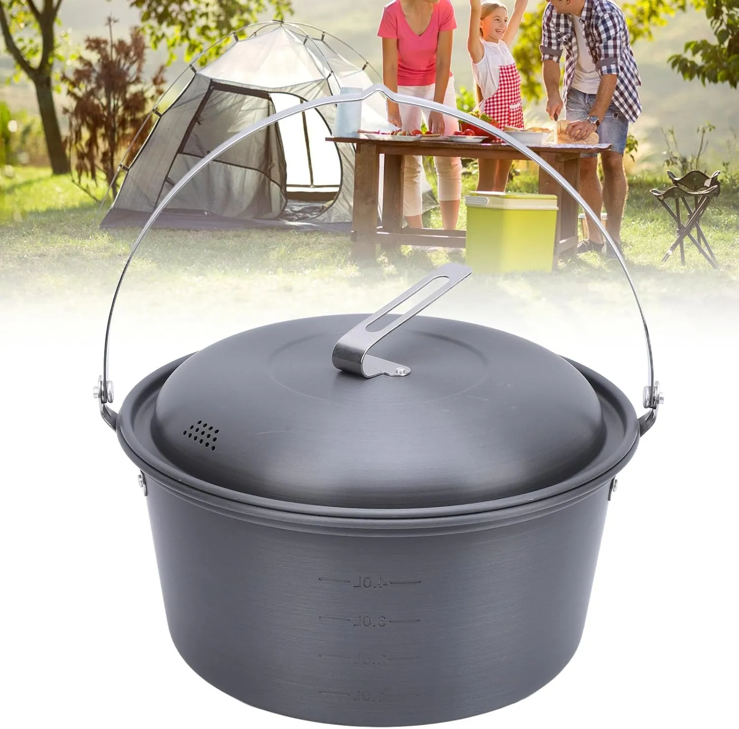 Outdoor Picnic Pot 5L Large Capacity Portable Camping Cookware Kit for Barbecue Cooking Boiling Steaming Grilling