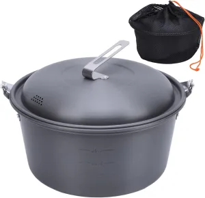 Outdoor Picnic Pot 5L Large Capacity Portable Camping Cookware Kit for Barbecue Cooking Boiling Steaming Grilling