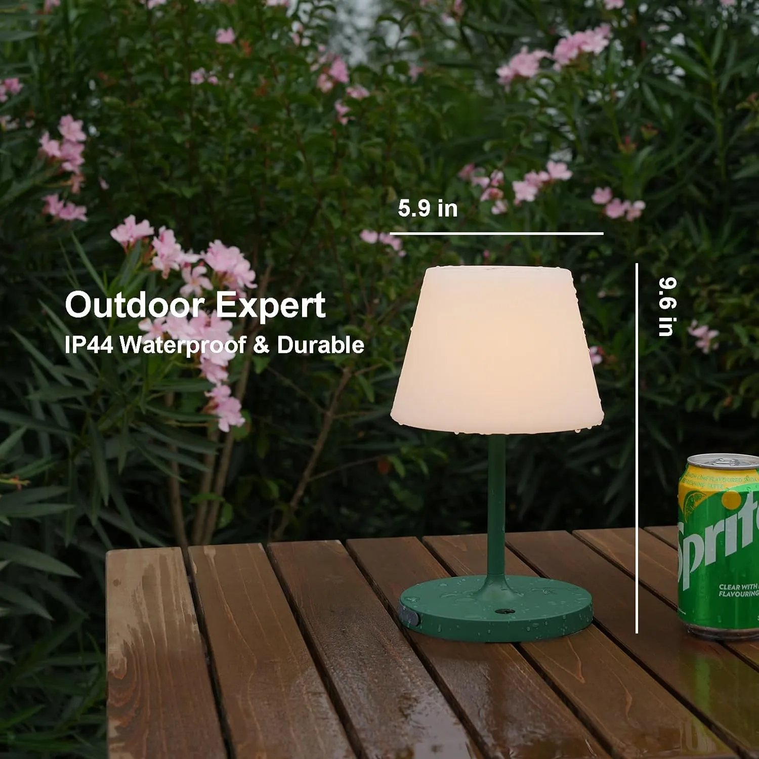 Outdoor Table Lamp/Cordless USB Rechargeable 4000mAh / 2700K LED/Touch Dimmable/Portable Battery Operated / IP44 Waterproof/PE Shade/Bedroom Dinning Camping Patio (Green, 9.6in)