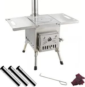 Outdoor Wood Stove, Round Wood Burning Camping Stove, Multifunctional Tent Stove, for Winter Heating, Cooking, Picnic, BBQ, Emergency Preparedness