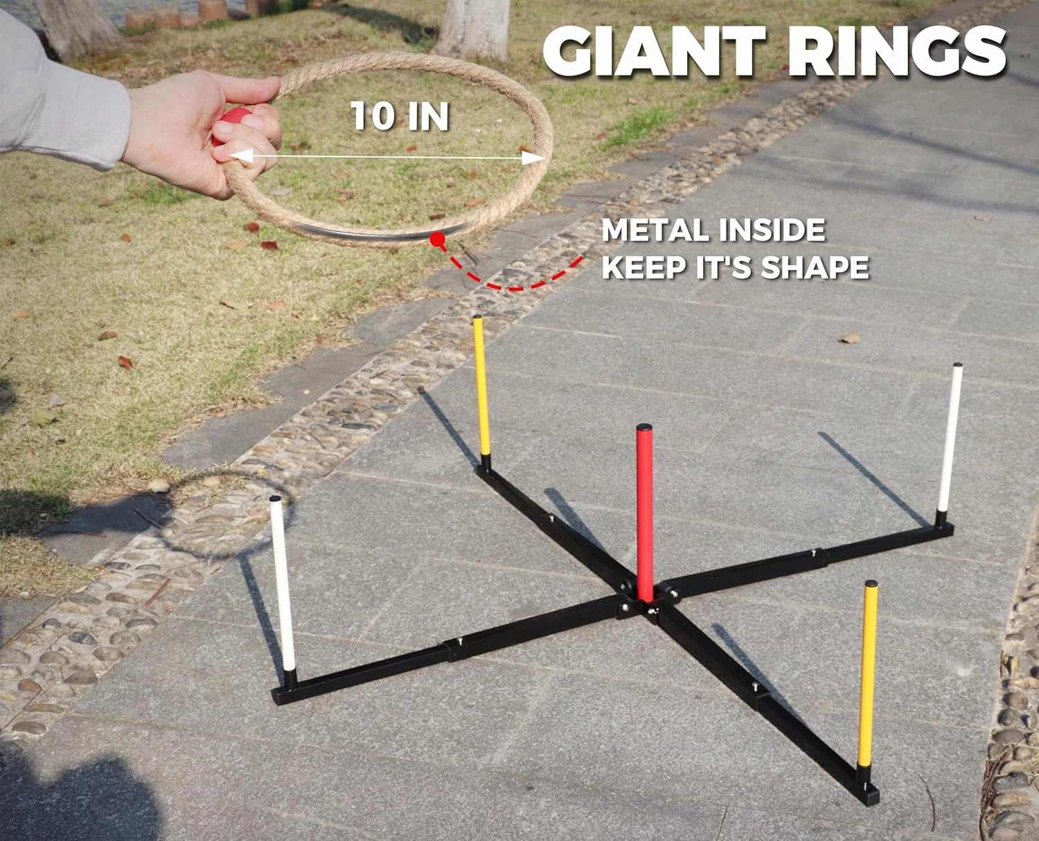 Outdoor Games Giant Ring Toss Games Oversized Instant Set-up Includes 6 Giant Rings, 5 Extra Games, Carrying Case and Scoreboard