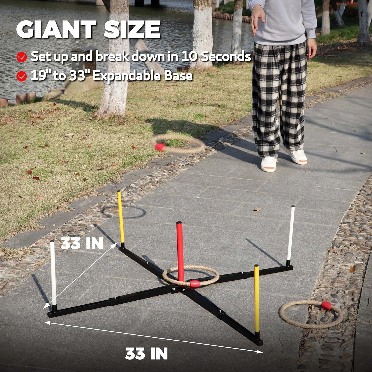 Outdoor Games Giant Ring Toss Games Oversized Instant Set-up Includes 6 Giant Rings, 5 Extra Games, Carrying Case and Scoreboard