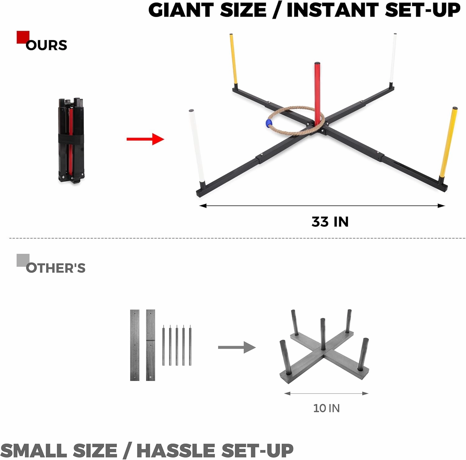 Outdoor Games Giant Ring Toss Games Oversized Instant Set-up Includes 6 Giant Rings, 5 Extra Games, Carrying Case and Scoreboard