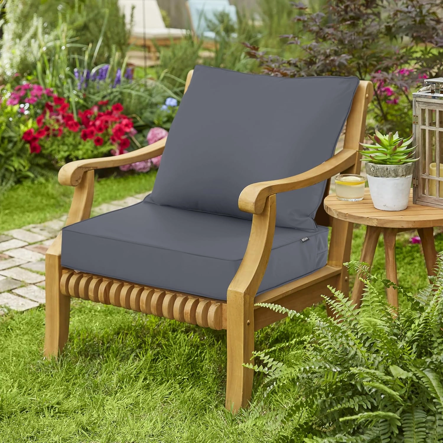Outdoor Seat Cushion Set for Chair Sofa Couch, Fade Resistant Waterproof Bottom and Backrest Cushions for Patio Furniture, Dark Grey, 22x22 Inch,1 Set