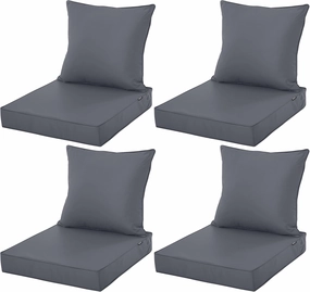 Outdoor Seat Cushion Set for Chair Sofa Couch, Fade Resistant Waterproof Bottom and Backrest Cushions for Patio Furniture, Dark Grey, 24x24 Inch,Set of 4