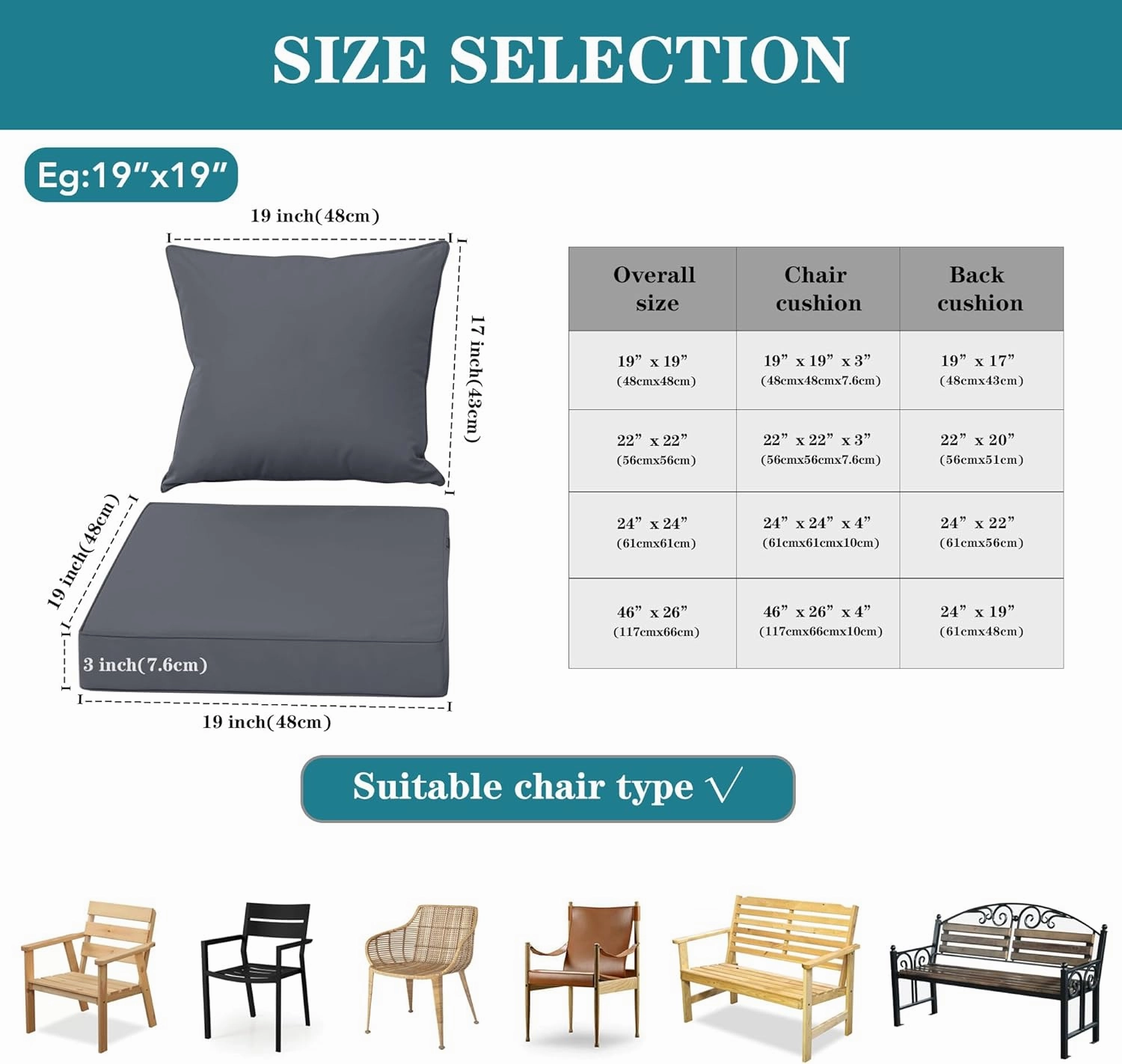 Outdoor Seat Cushion Set for Chair Sofa Couch, Fade Resistant Waterproof Bottom and Backrest Cushions for Patio Furniture, Dark Grey, 24x24 Inch,Set of 4