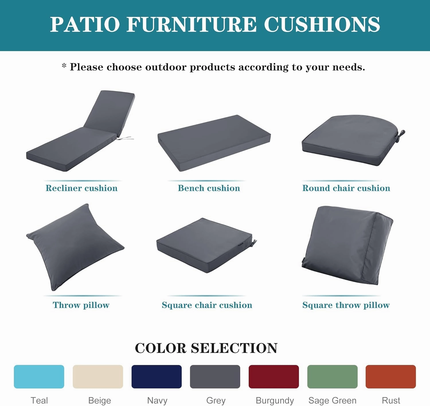 Outdoor Seat Cushion Set for Chair Sofa Couch, Fade Resistant Waterproof Bottom and Backrest Cushions for Patio Furniture, Dark Grey, 24x24 Inch,Set of 4