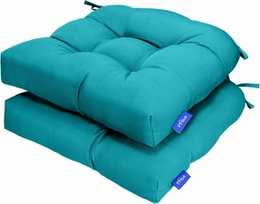 Outdoor Tufted Wicker Cushions Seat Cushions for Patio Furniture Set of 2, 19x19 Outdoor Chair Cushions Weather Resistant Patio Cushions with Ties for Wicker Chair (Aqua Green, 2 Pack)