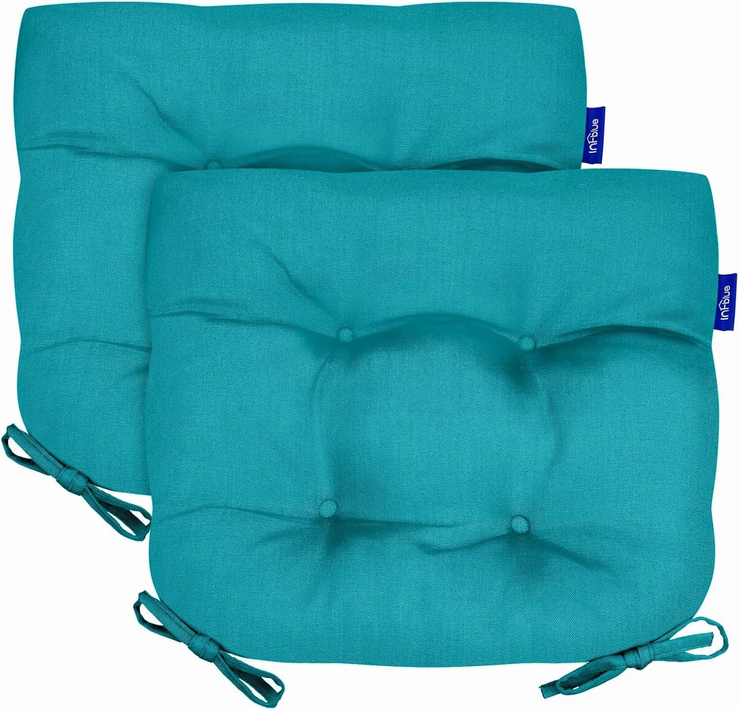 Outdoor Tufted Wicker Cushions Seat Cushions for Patio Furniture Set of 2, 19x19 Outdoor Chair Cushions Weather Resistant Patio Cushions with Ties for Wicker Chair (Aqua Green, 2 Pack)