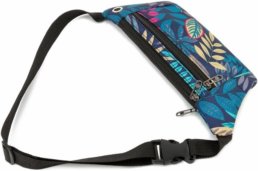 Outdoors Casual Waist Pack, Hands-free Wallets with Adjustable Strap for Sports Travelling (BLUE LEAF)