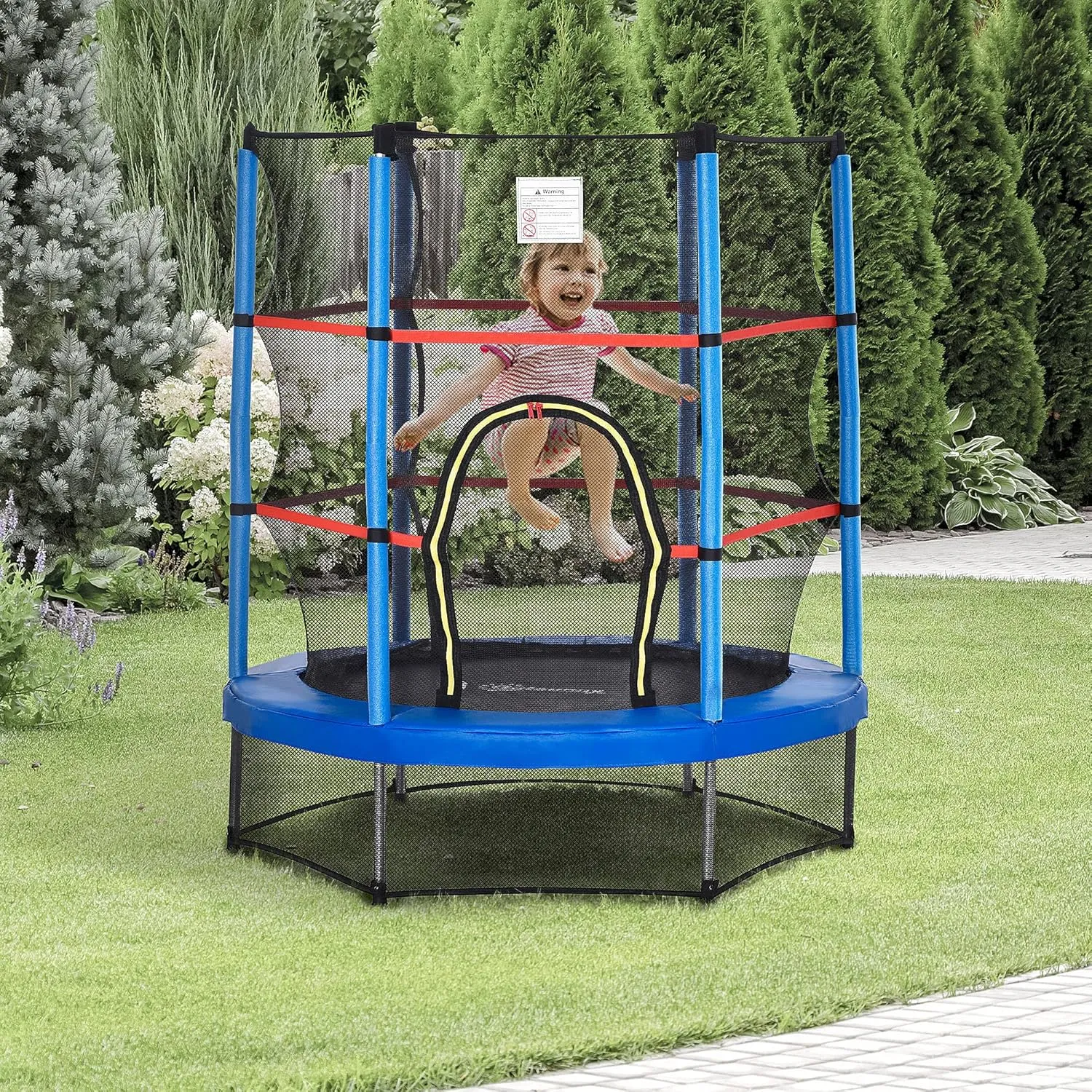 Outsunny 5FT Trampoline for Kids, 55" Mini Indoor Outdoor Toddler Trampoline Toy with Enclosure Net, Springless Design, Safety Pad and Steel Frame, Gift for Boys Girls 3 to 6 Years
