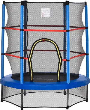 Outsunny 5FT Trampoline for Kids, 55" Mini Indoor Outdoor Toddler Trampoline Toy with Enclosure Net, Springless Design, Safety Pad and Steel Frame, Gift for Boys Girls 3 to 6 Years