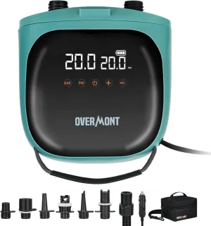 Overmont Electric Paddle Board Pump - Rechargeable 20PSI SUP Pump - Dual-Stage Inflation and Deflation Sup Air Pump - Portable Electric Pump for SUPs Kayaks Wind Wings