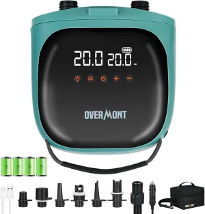 Overmont Electric Paddle Board Pump - Rechargeable 20PSI SUP Pump - Dual-Stage Inflation and Deflation Sup Air Pump - Portable Electric Pump for SUPs Kayaks Wind Wings